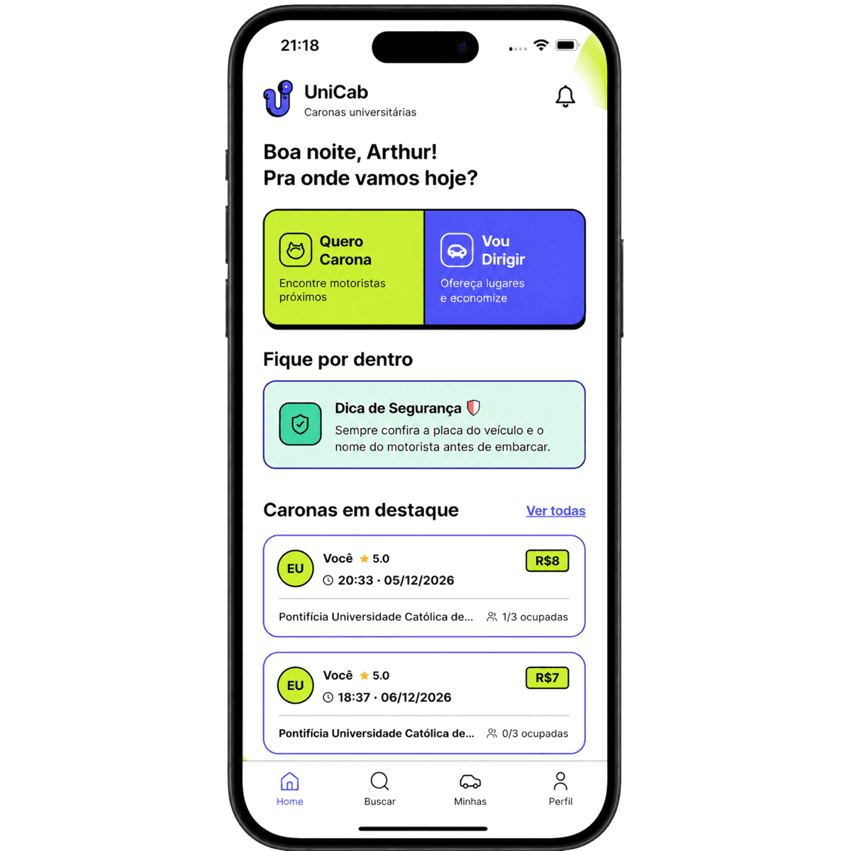 UniCab — Tela Principal
